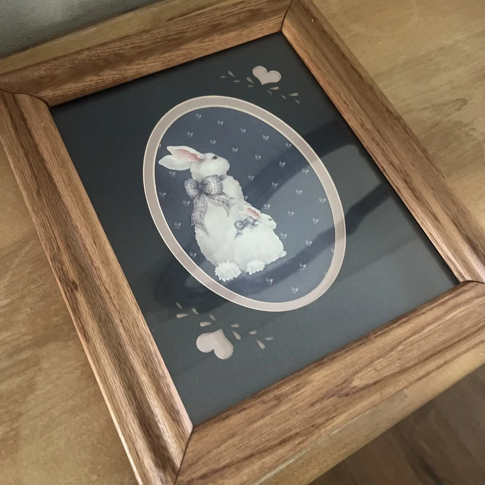 Vintage Country Bunnies Hearts Framed Farmhouse Kitchen Decor‎ 11x12.5